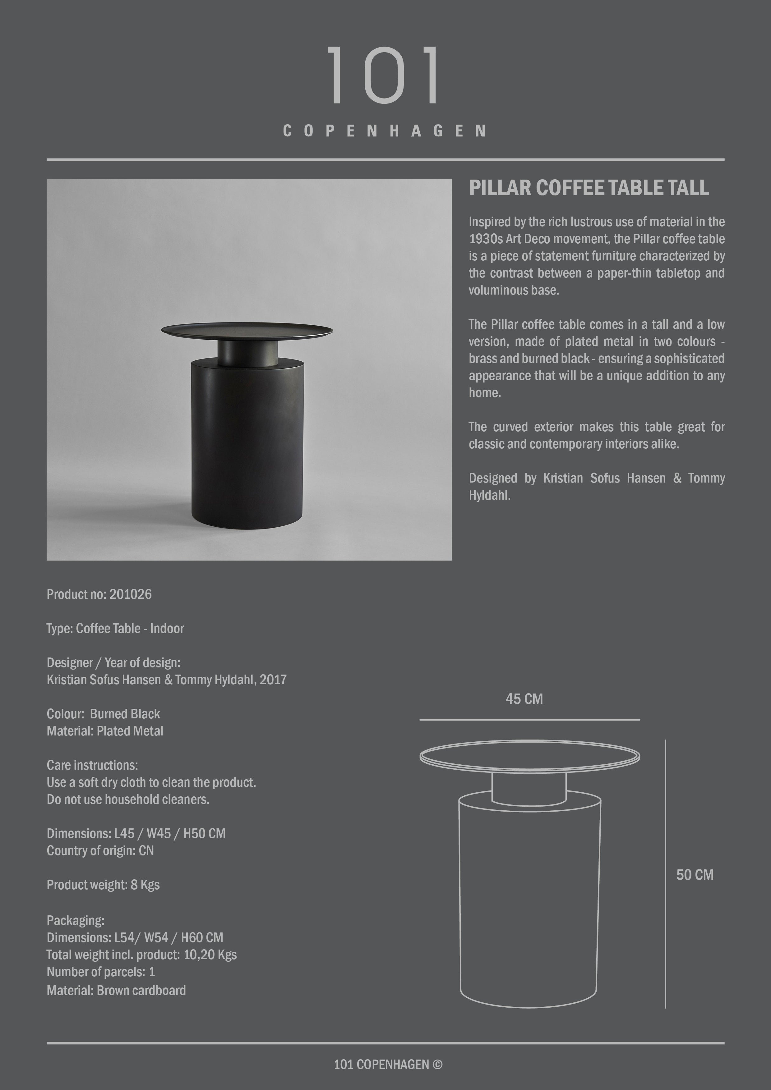 Pillar Coffee Table - Tall - Burned Black