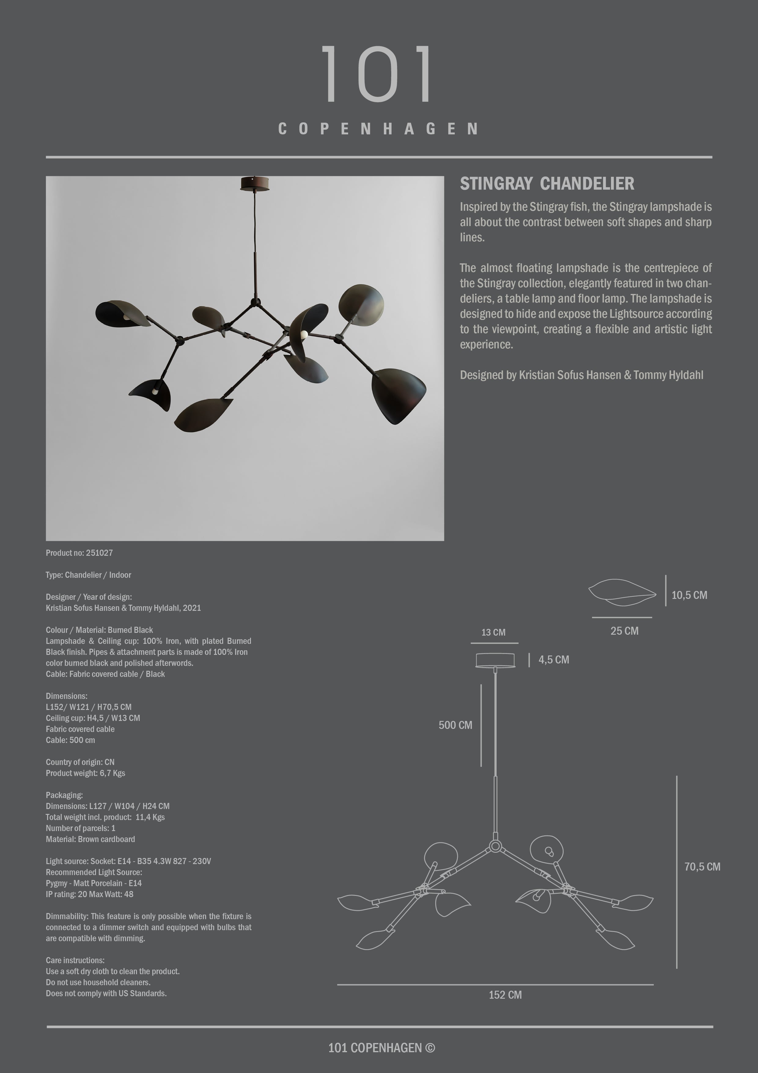 Stingray Chandelier - Burned Black