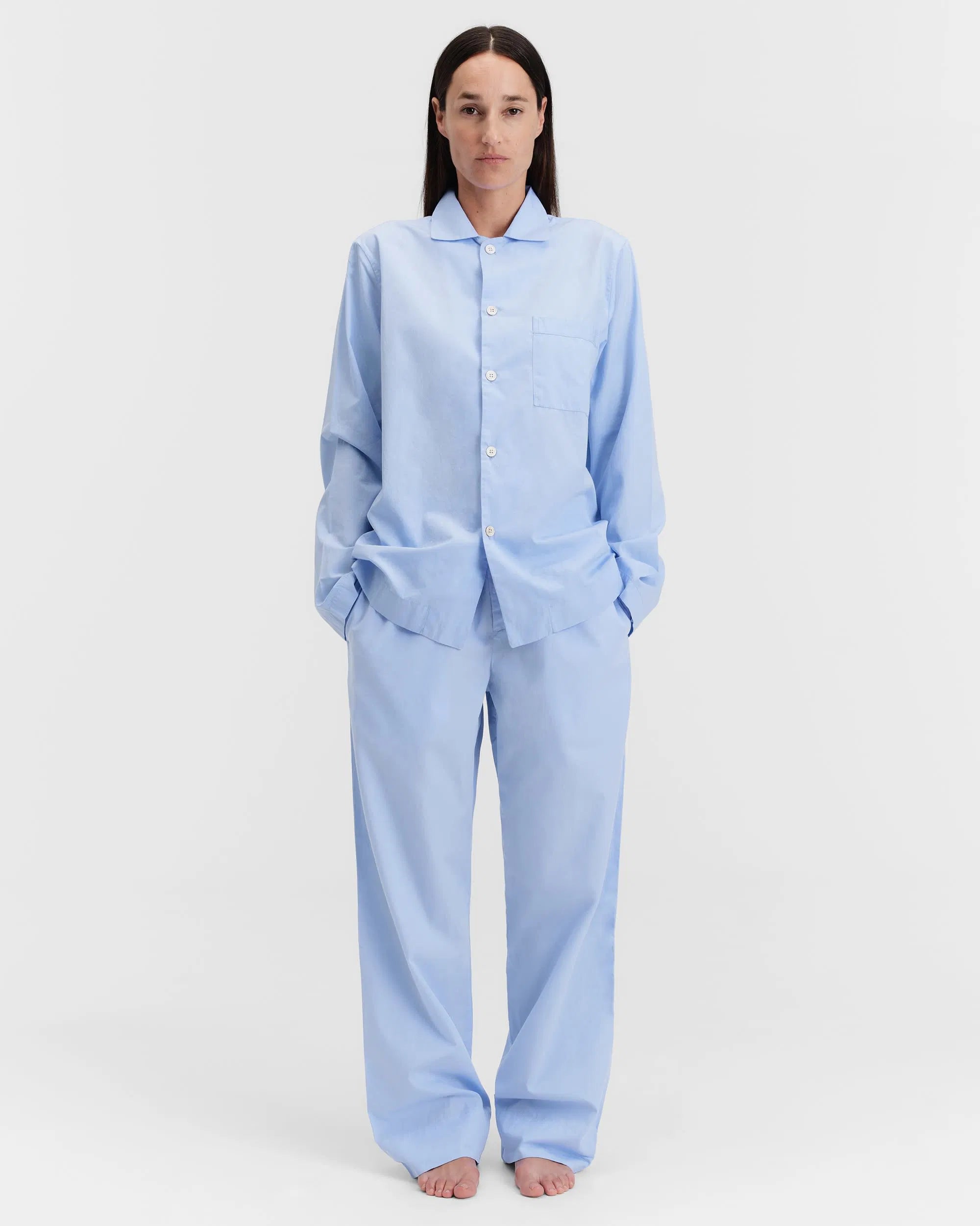 Tekla Poplin Náttskyrta Shirt Blue