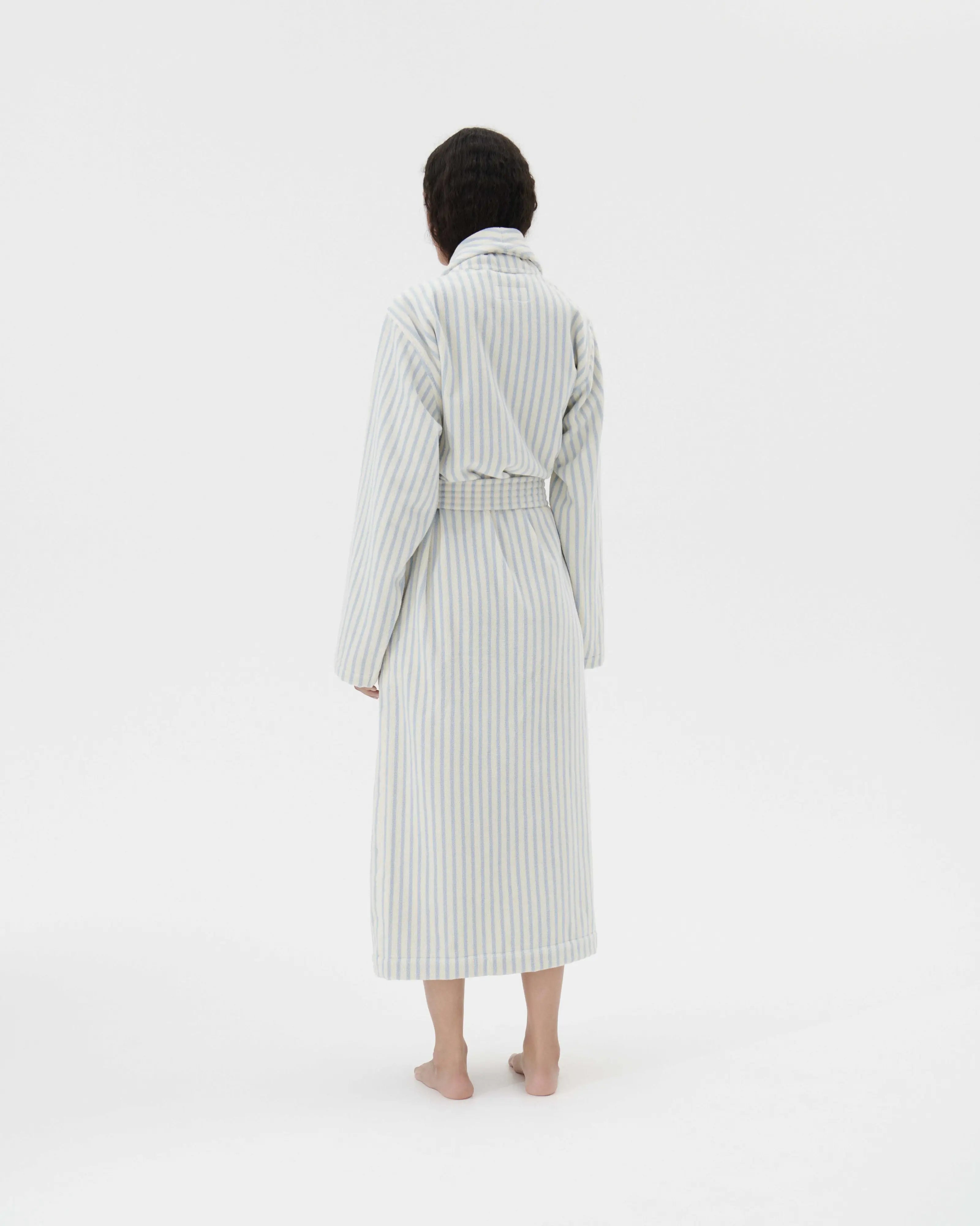 Tekla Classic Bathrobe Soft Blue Stripes