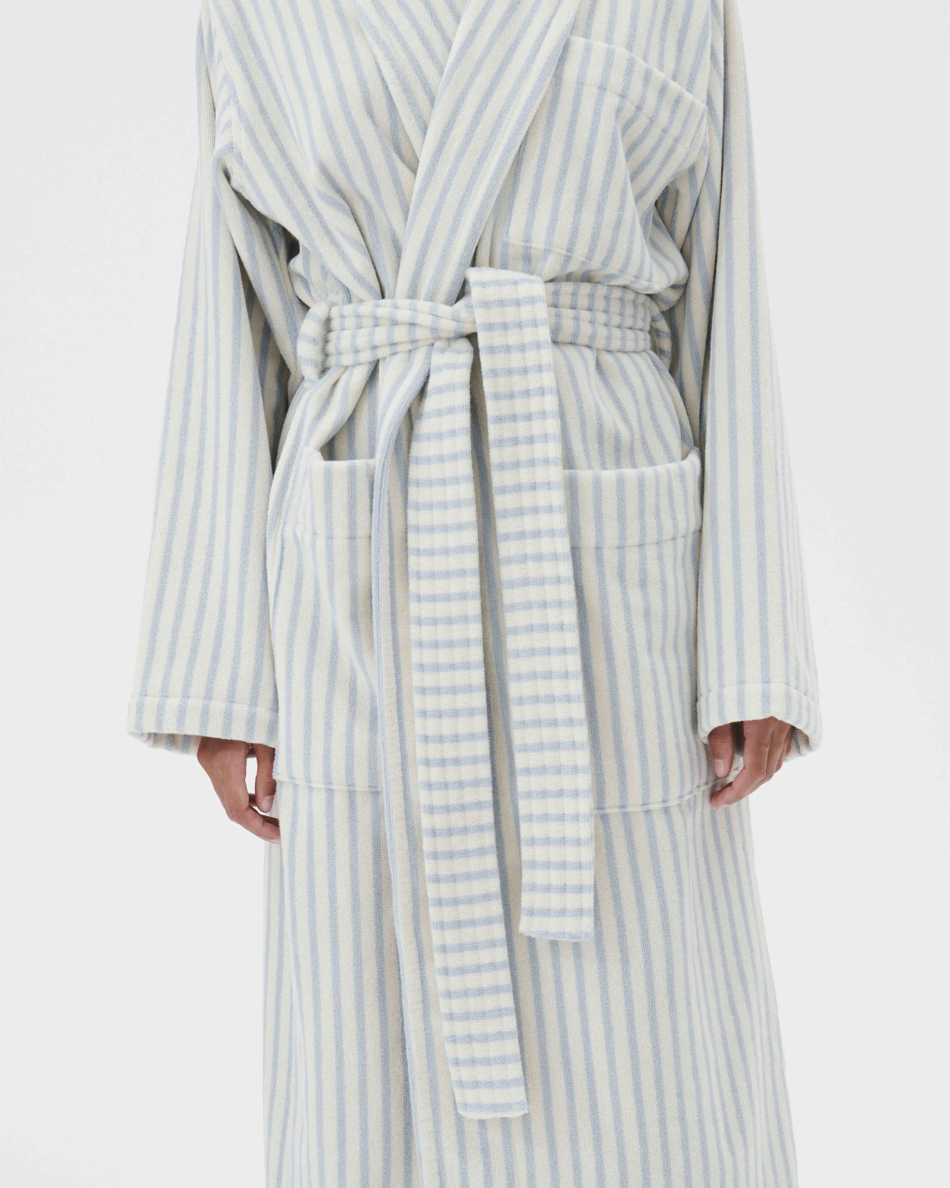 Tekla Classic Bathrobe Soft Blue Stripes