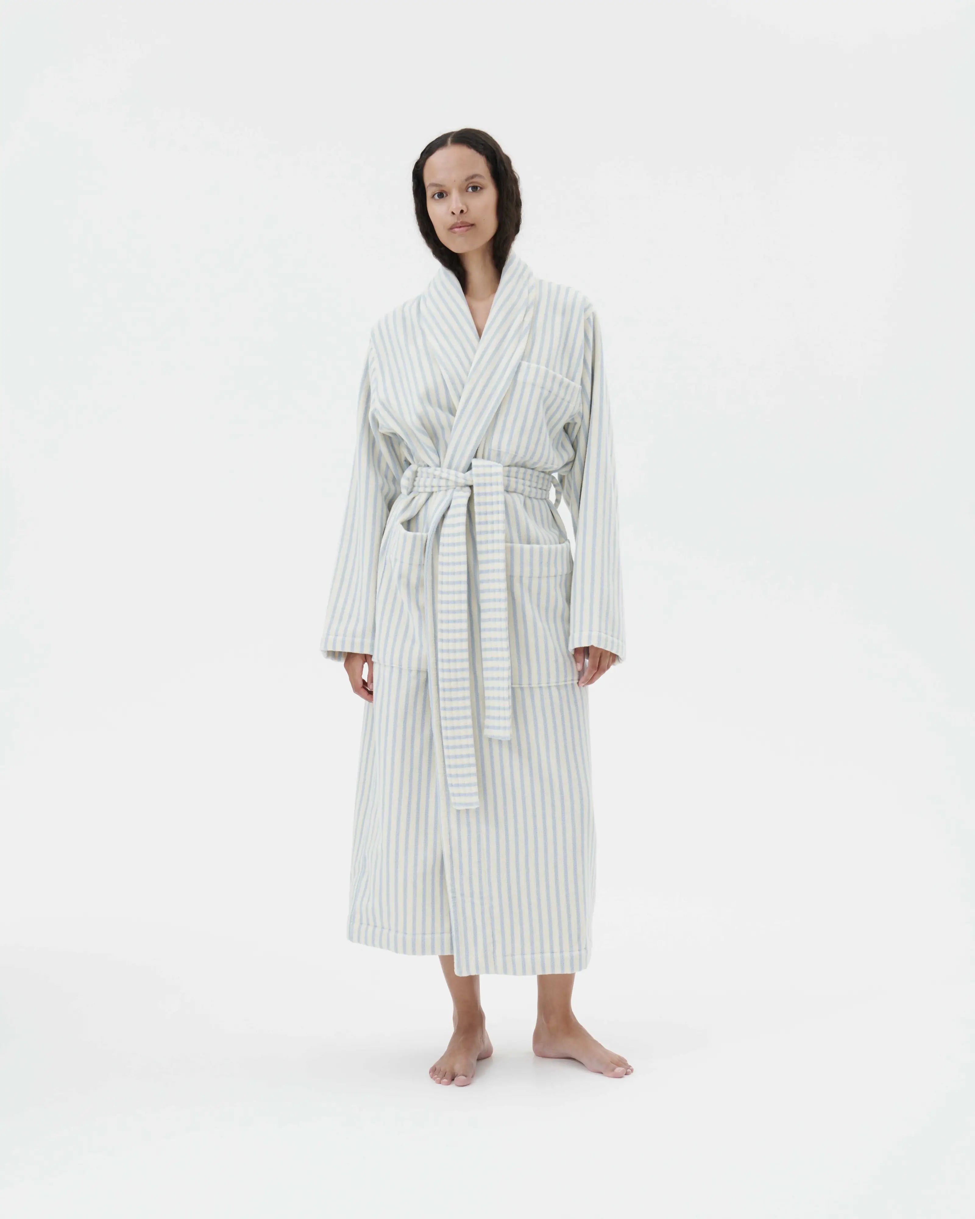 Tekla Classic Bathrobe Soft Blue Stripes