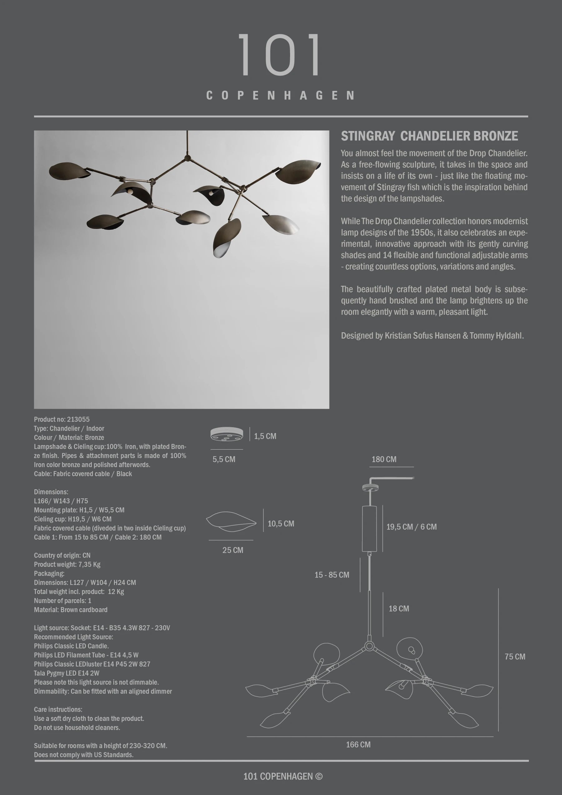 Stingray Chandelier - Bronze
