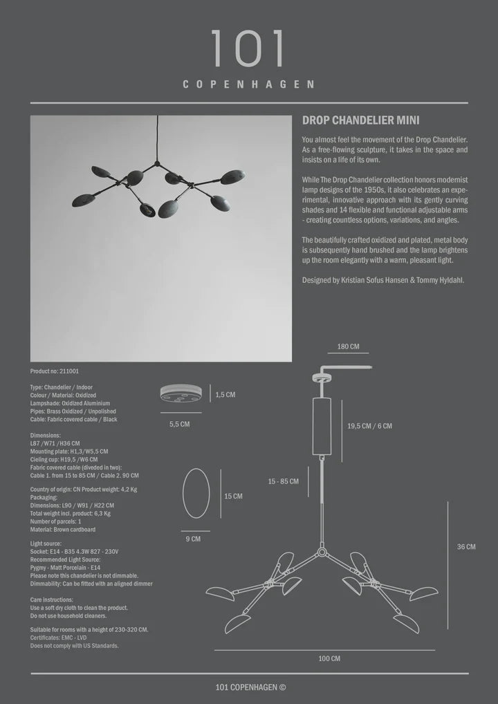 Drop Chandelier Mini, Oxidized