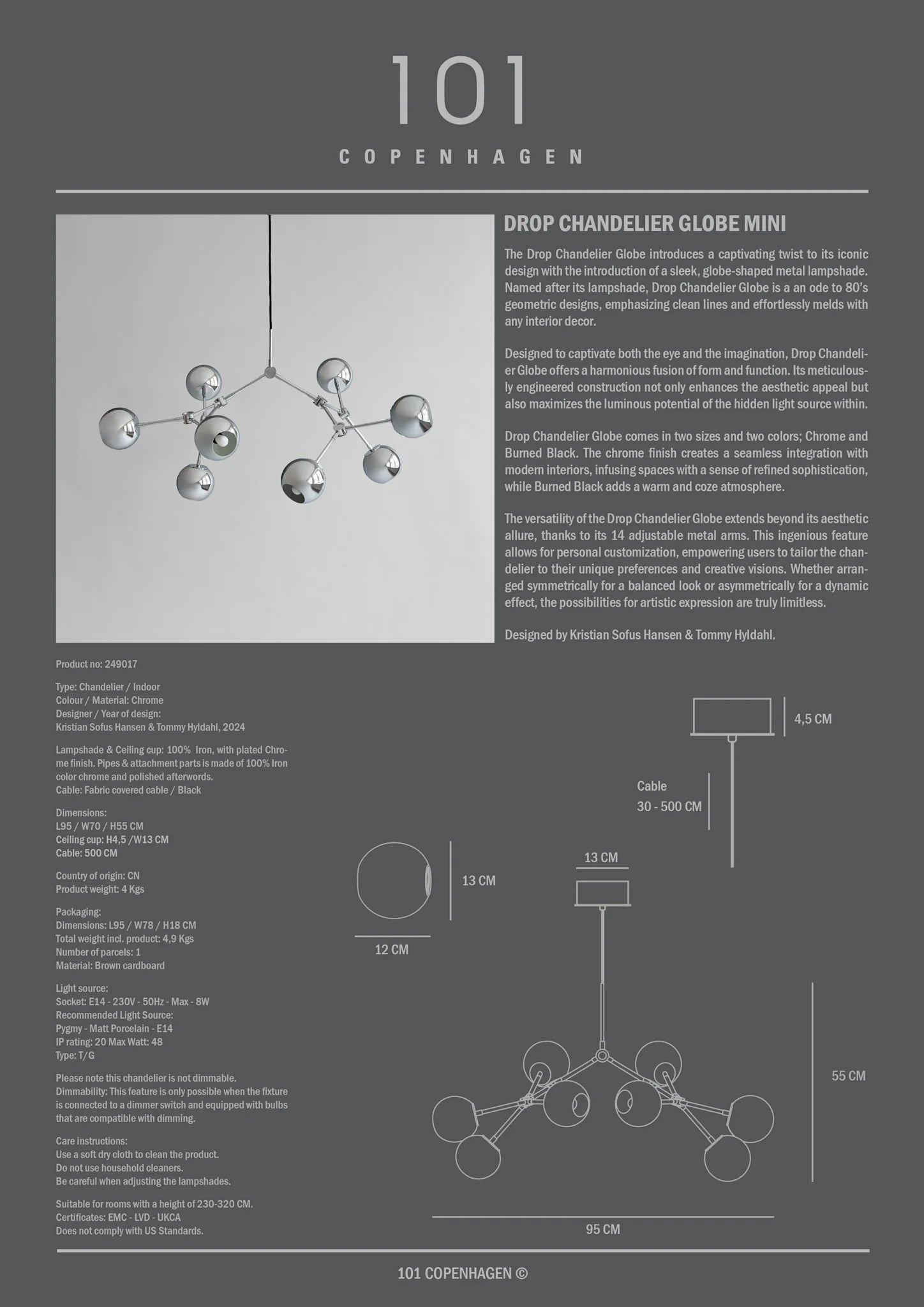 Drop Chandelier Globe Mini - Chrome