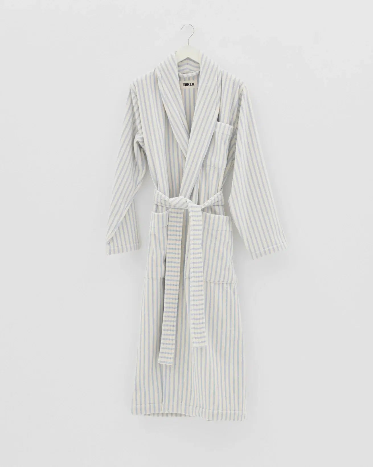 Tekla Classic Bathrobe Soft Blue Stripes