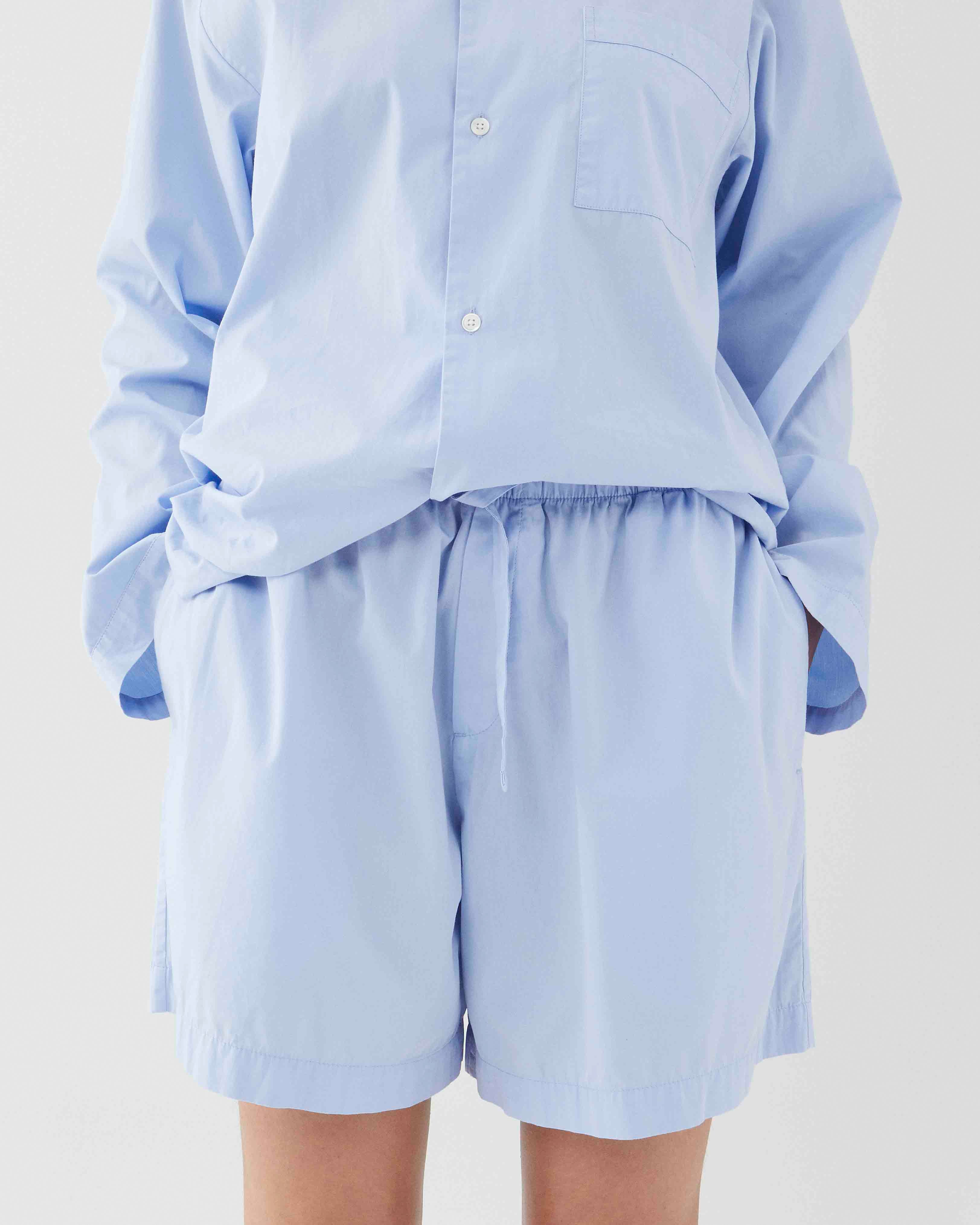 Tekla Poplin Náttskyrta Shirt Blue