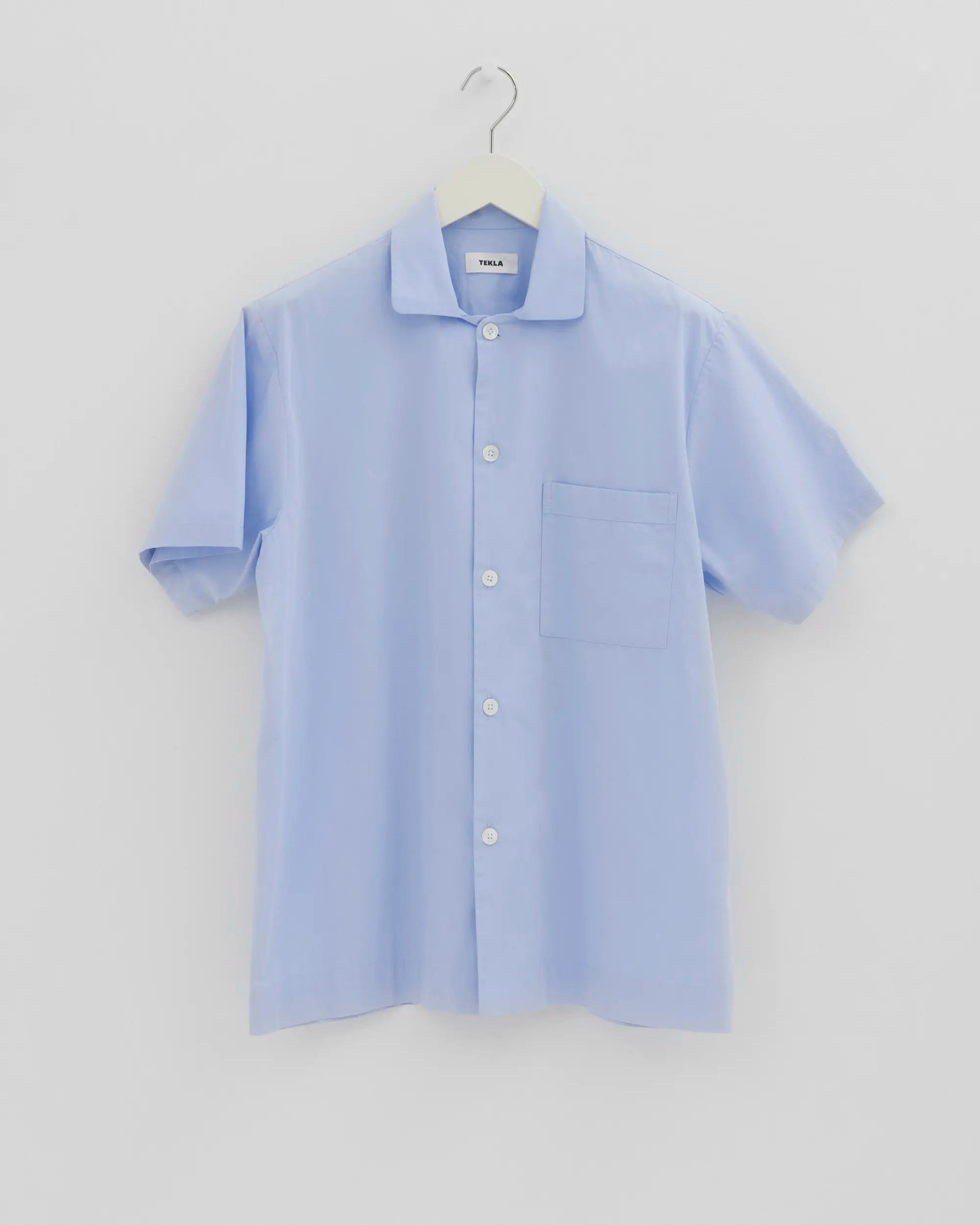 Tekla Poplin Stuttermaskyrta Shirt Blue